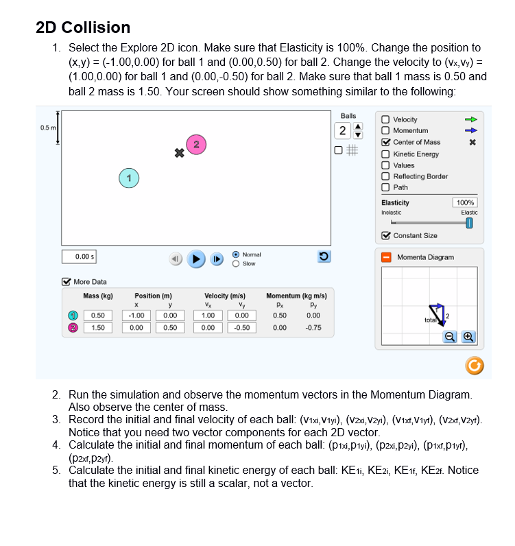1D Collision 1. Launch the PhET Collision Lab | Chegg.com
