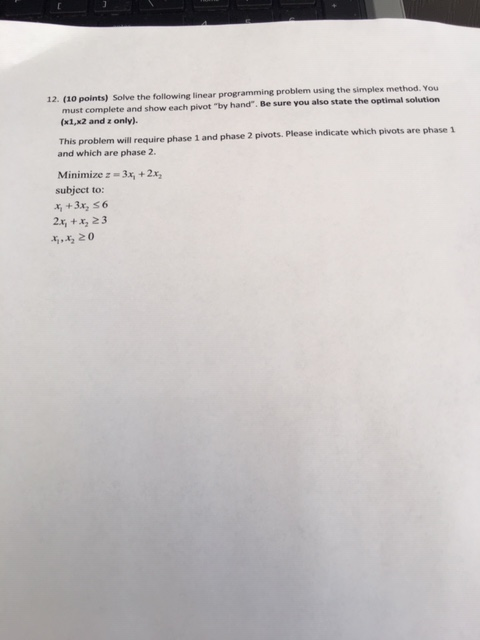 Solved 12 10 Points Solve The Following Linear Chegg