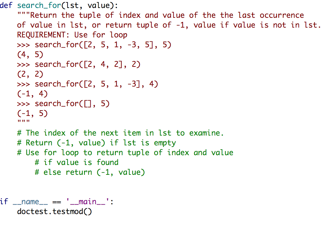 Solved ''Implementation of backwards search using for and | Chegg.com