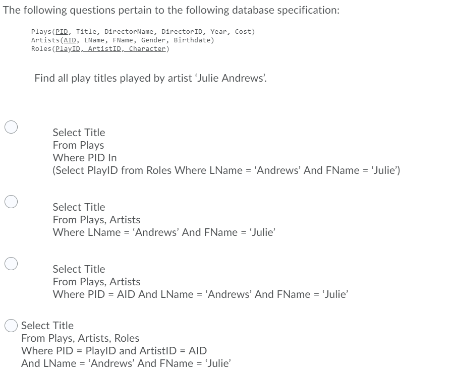 Playid Examples Solved The following questions pertain to the following | Chegg.com