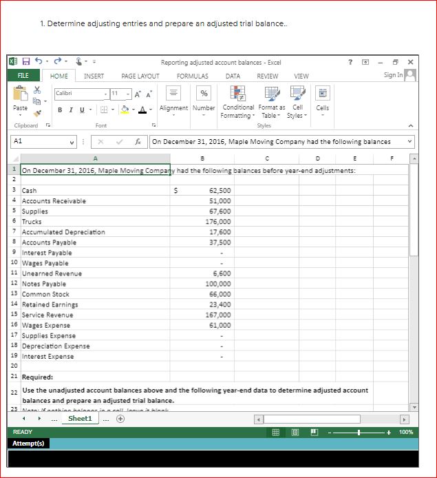 determine adjusting entries and prepare an adjusted trial balance