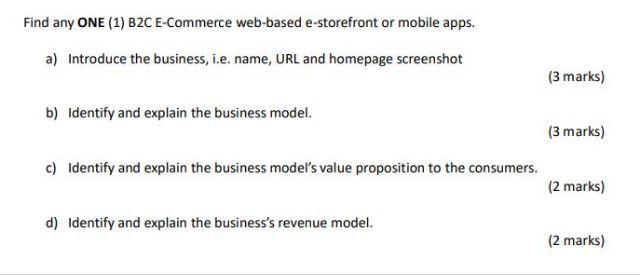 Solved Find any ONE (1) B2C E-Commerce web-based | Chegg.com