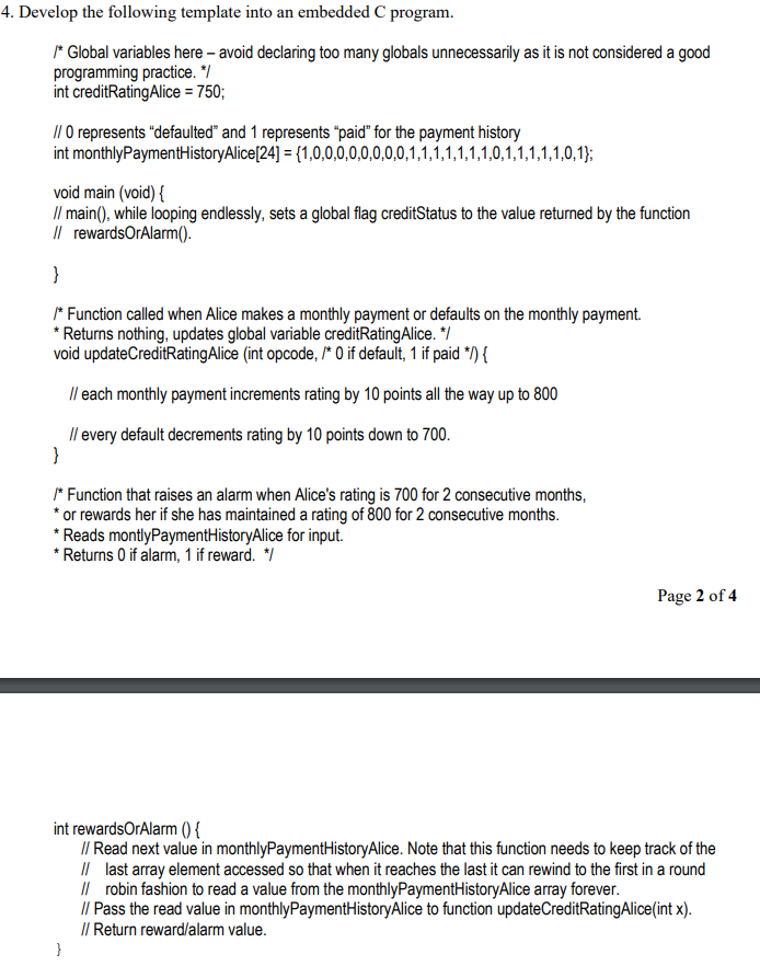 Solved 4. Develop the following template into an embedded C | Chegg.com