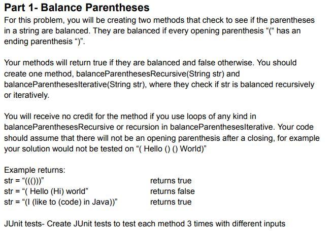 Solved Part 1 - Balance Parentheses For this problem, you | Chegg.com