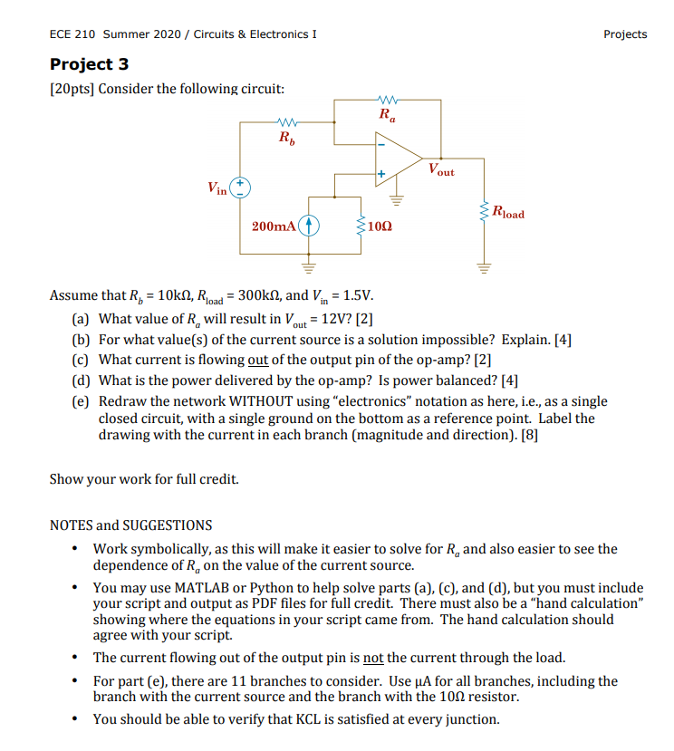 Projects ECE 210 Summer 2020 / Circuits & Electronics | Chegg.com