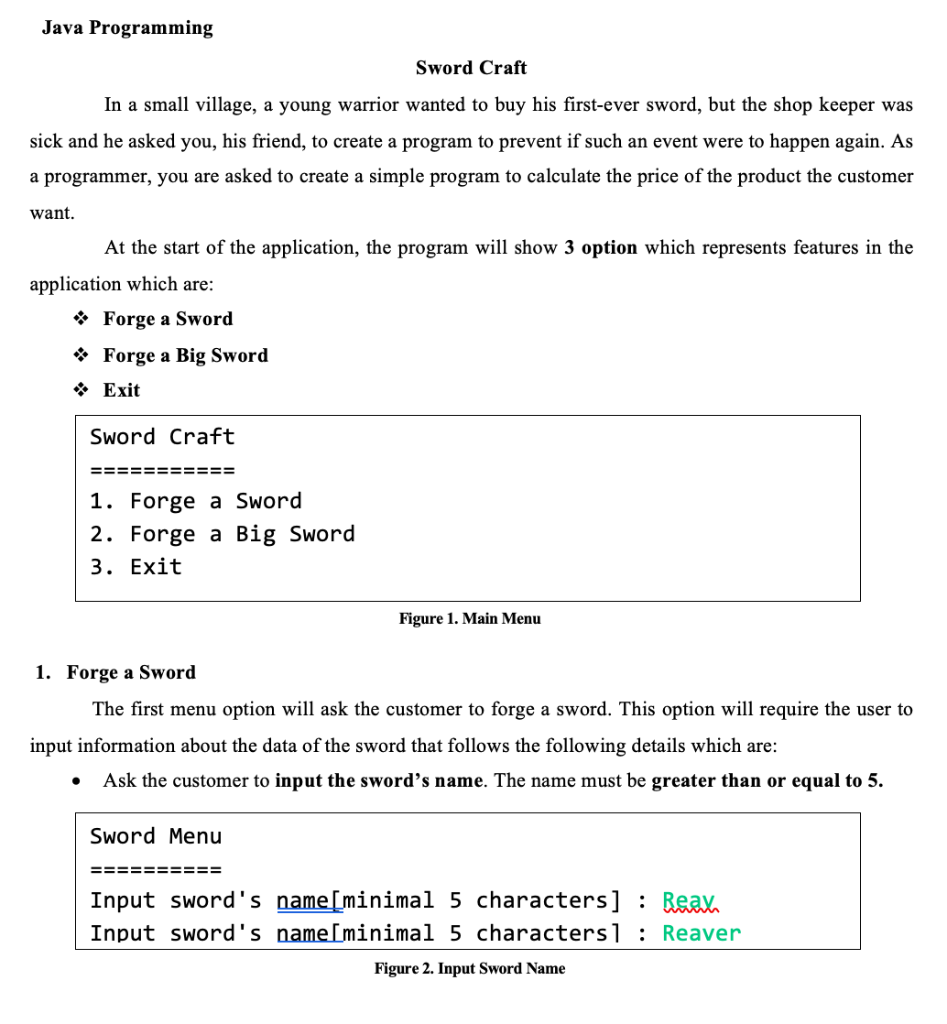 Solved Java Programming Sword Craft In a small village, a | Chegg.com