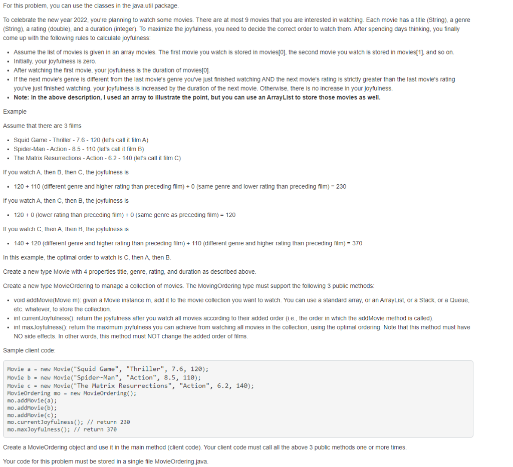 Solved For this problem, you can use the classes in the | Chegg.com
