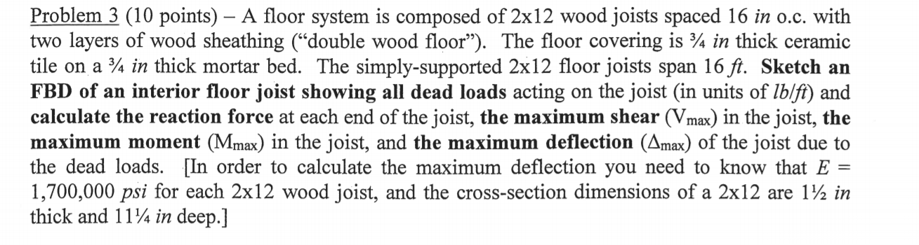 Solved Problem 3 10 Points A Floor System Is Composed