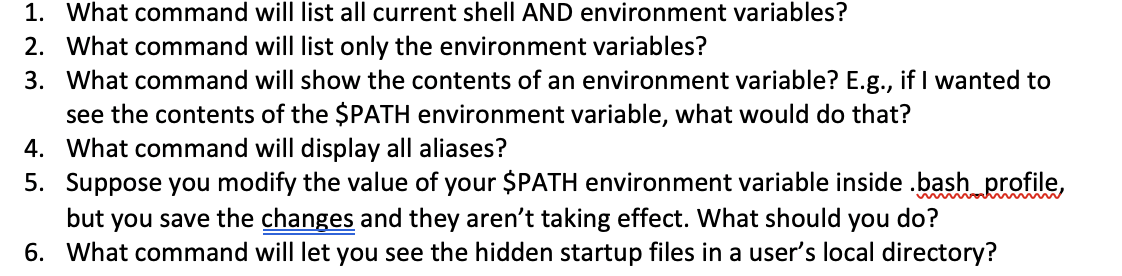 Solved 1. What command will list all current shell AND | Chegg.com