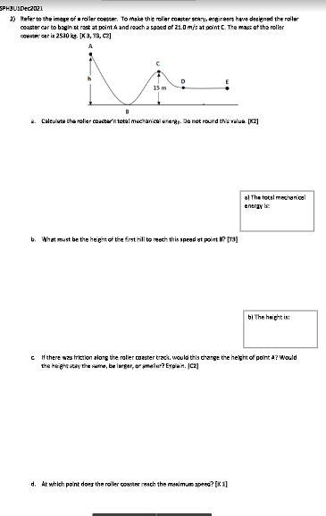 Solved SPH2USDec2021 2) Refer to the image of a roller | Chegg.com