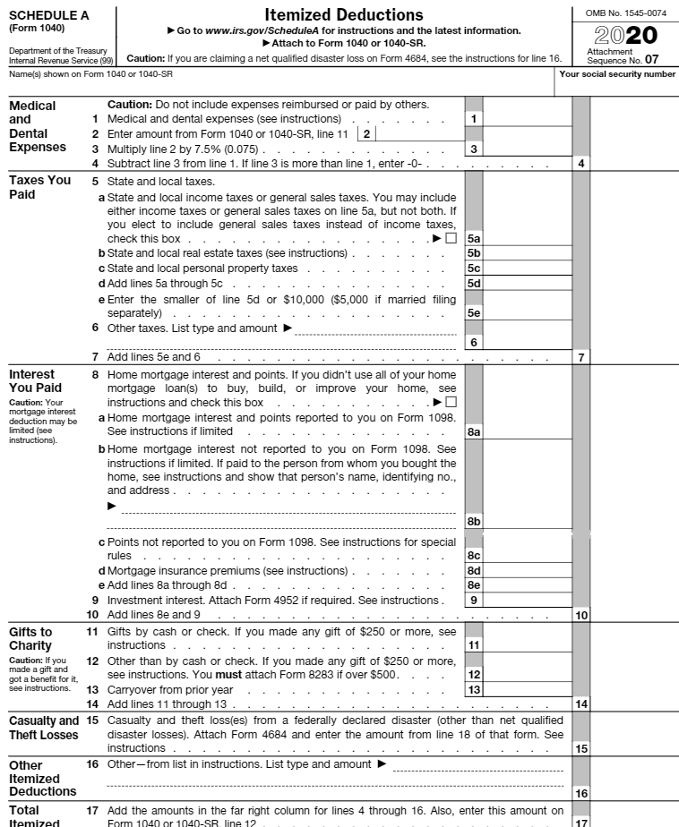 Prepare a Form 1040 (with Schedule A and Schedule