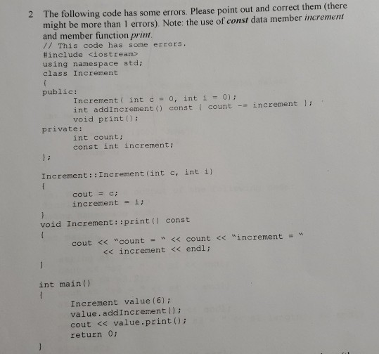 Solved 2 The following code has some errors. Please point | Chegg.com