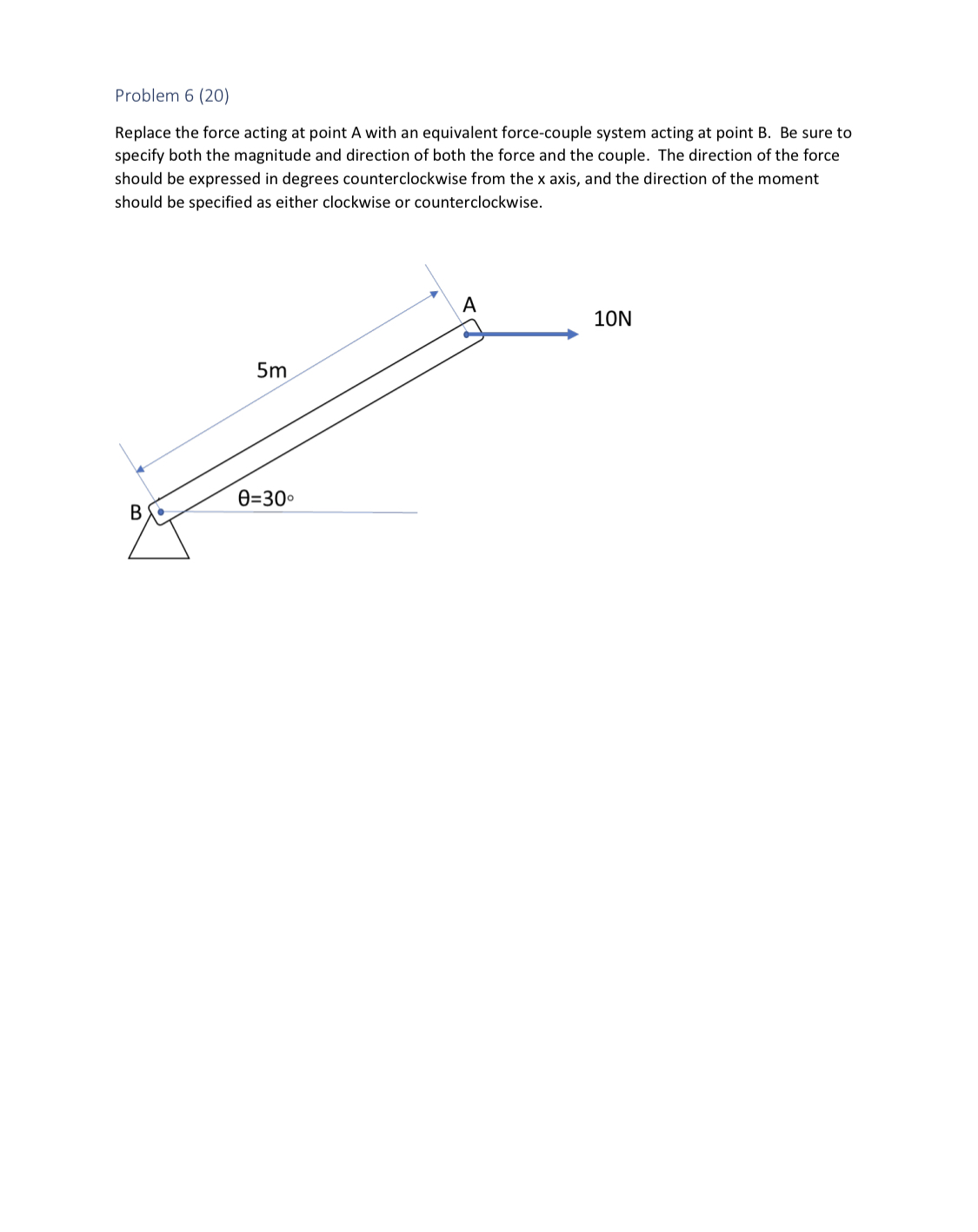 Solved Problem 6 (20) Replace the force acting at point A | Chegg.com