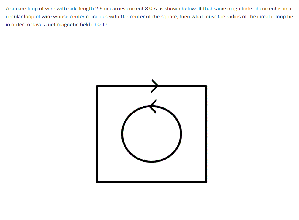 Solved A square loop of wire with side length 2.6 m carries | Chegg.com