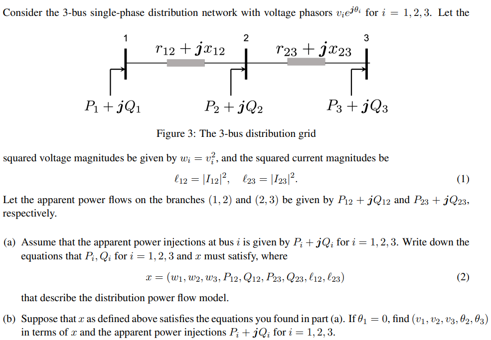 Solved Consider the 3-bus single-phase distribution network | Chegg.com