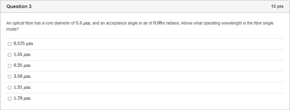 Solved Question 3 10 pts An optical fibre has a core | Chegg.com