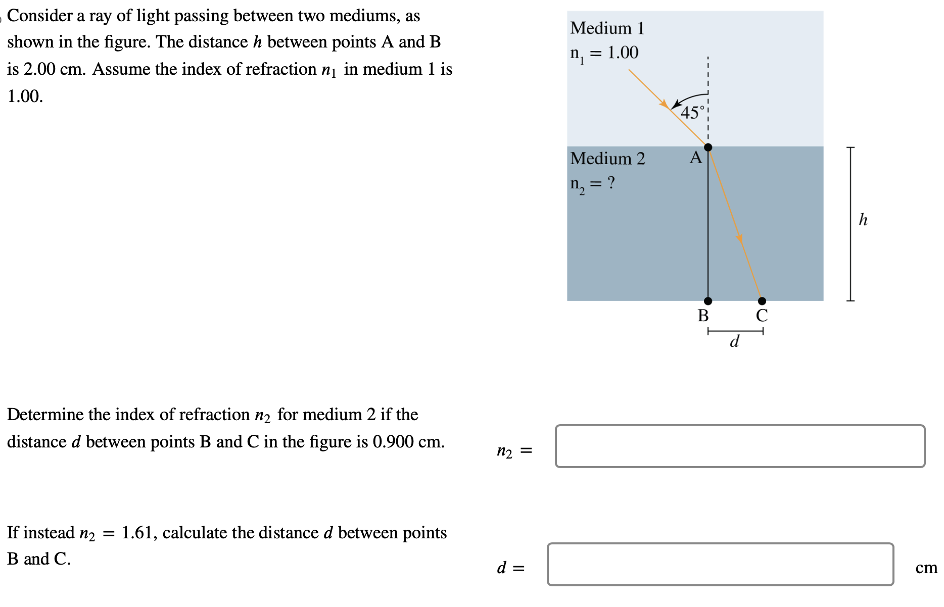 Solved Consider a ray of light passing between two mediums, | Chegg.com