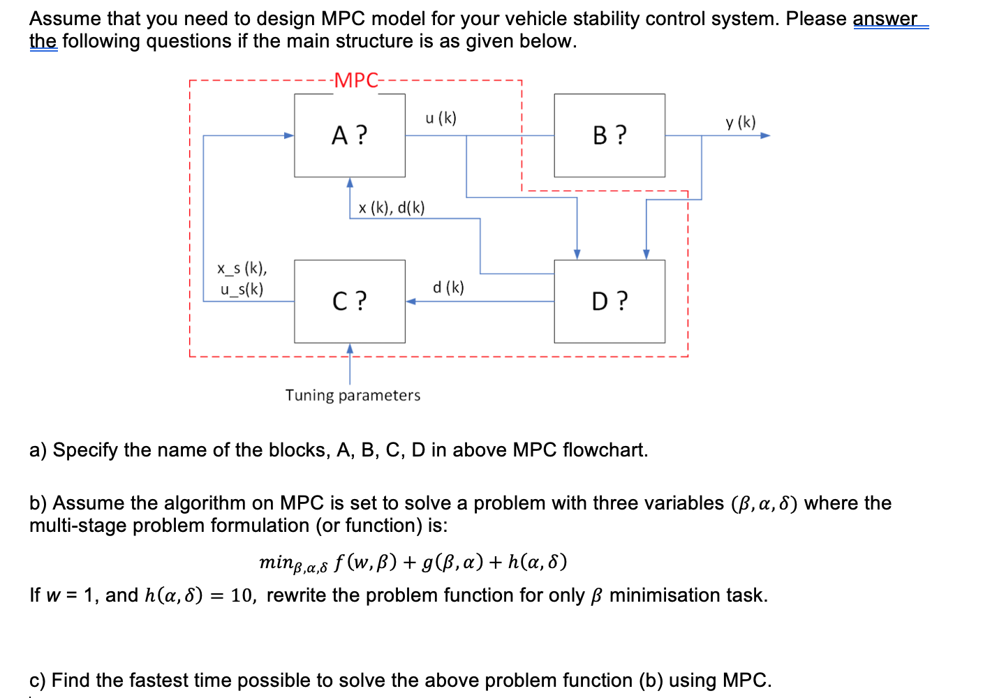 Assume That You Need To Design Mpc Model For Your Chegg Com