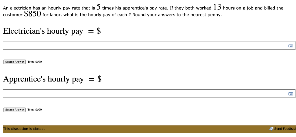 Solved An Electrician Has An Hourly Pay Rate That Is 5 Times Chegg Com   PhplLoR96 