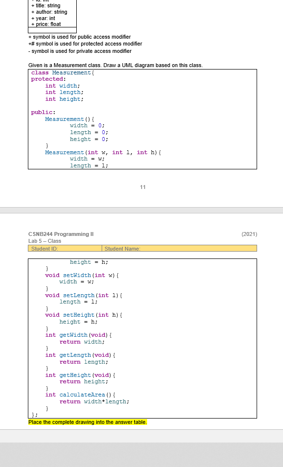 CSNB244 Programming II (2021) Lab 5 - Class Student | Chegg.com