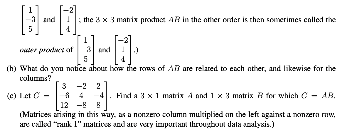 Solved Exercise 15.13. (a) Let A = 1 -3 5 B = [-2 1 4]. | Chegg.com