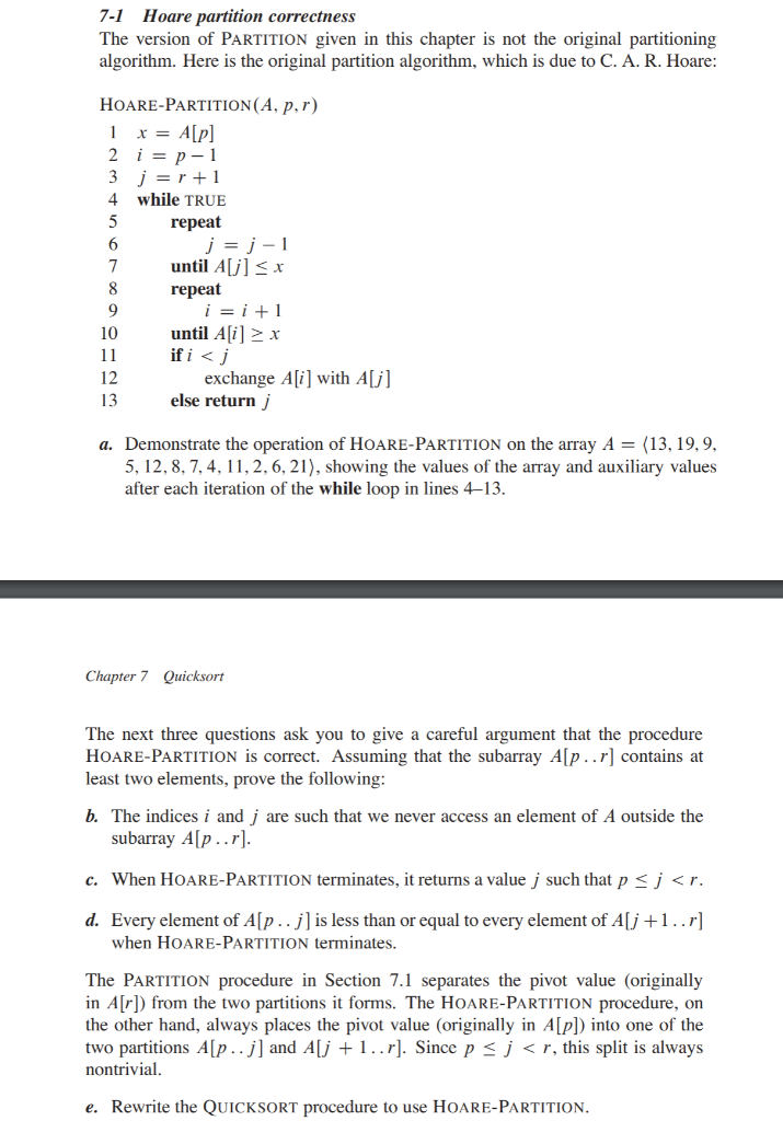 7 1 Hoare Partition Correctness The Version Of Par Chegg Com