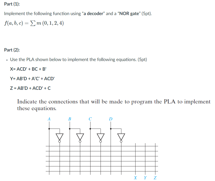 Solved Part (1): Implement The Following Function Using "a | Chegg.com