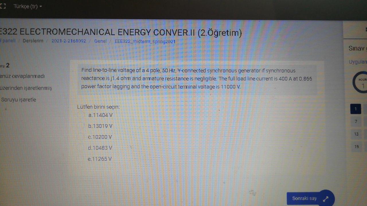 Solved Turkçe (tr) E322 ELECTROMECHANICAL ENERGY CONVER.II | Chegg.com