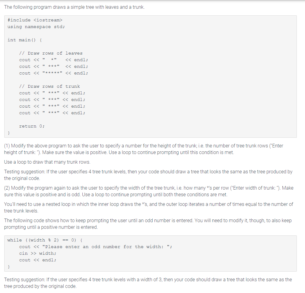 Solved The following program draws a simple tree with leaves | Chegg.com