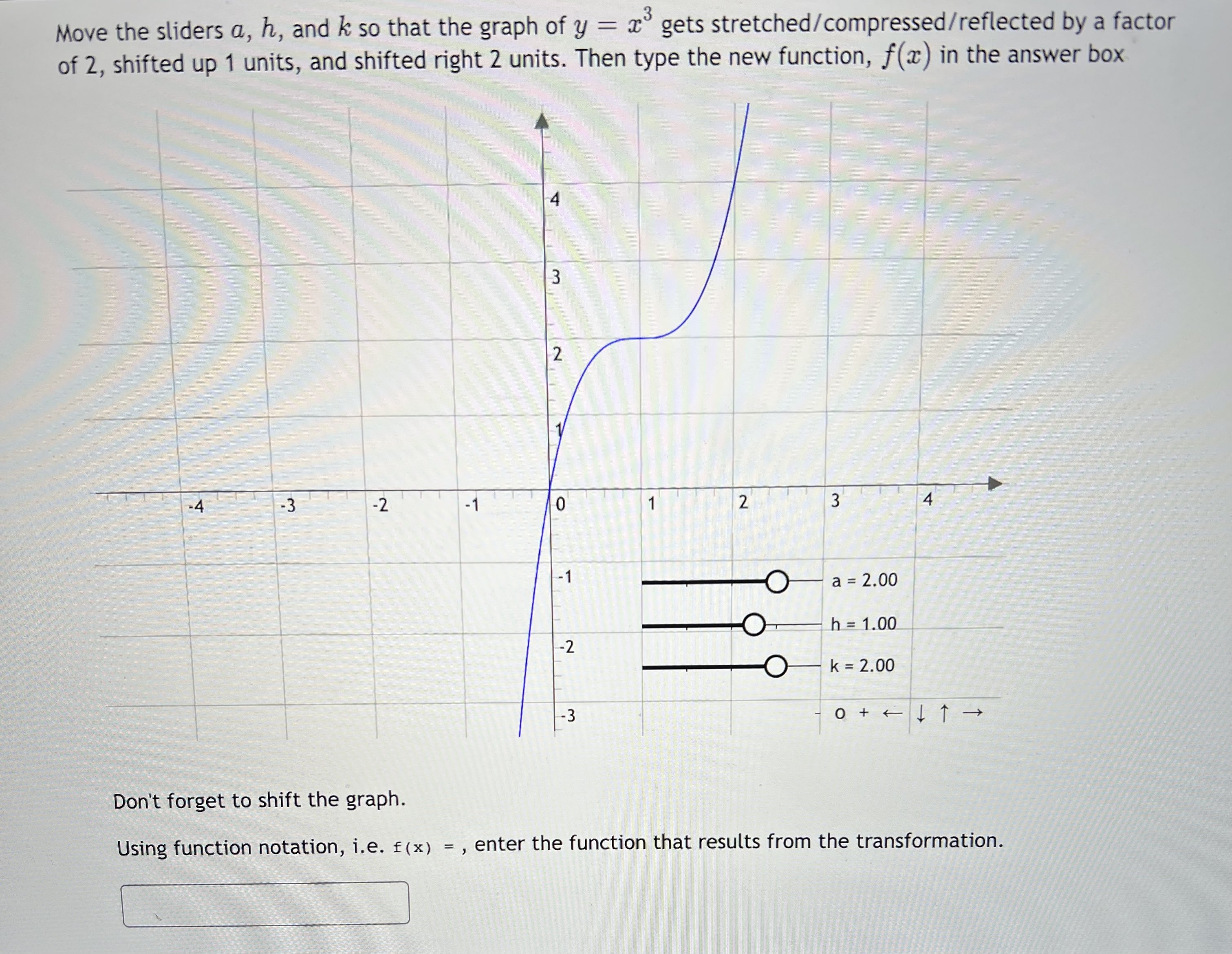 Solved Move the sliders a,h, and k so that the graph of y=x3 | Chegg.com