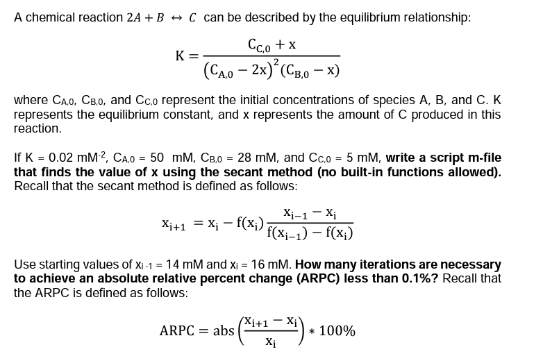 Solved A Chemical Reaction 2A+B↔C Can Be Described By The | Chegg.com