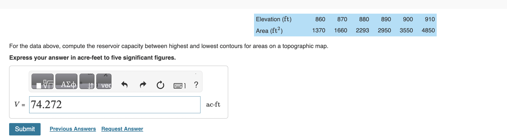 Solved For the data above, compute the reservoir capacity | Chegg.com