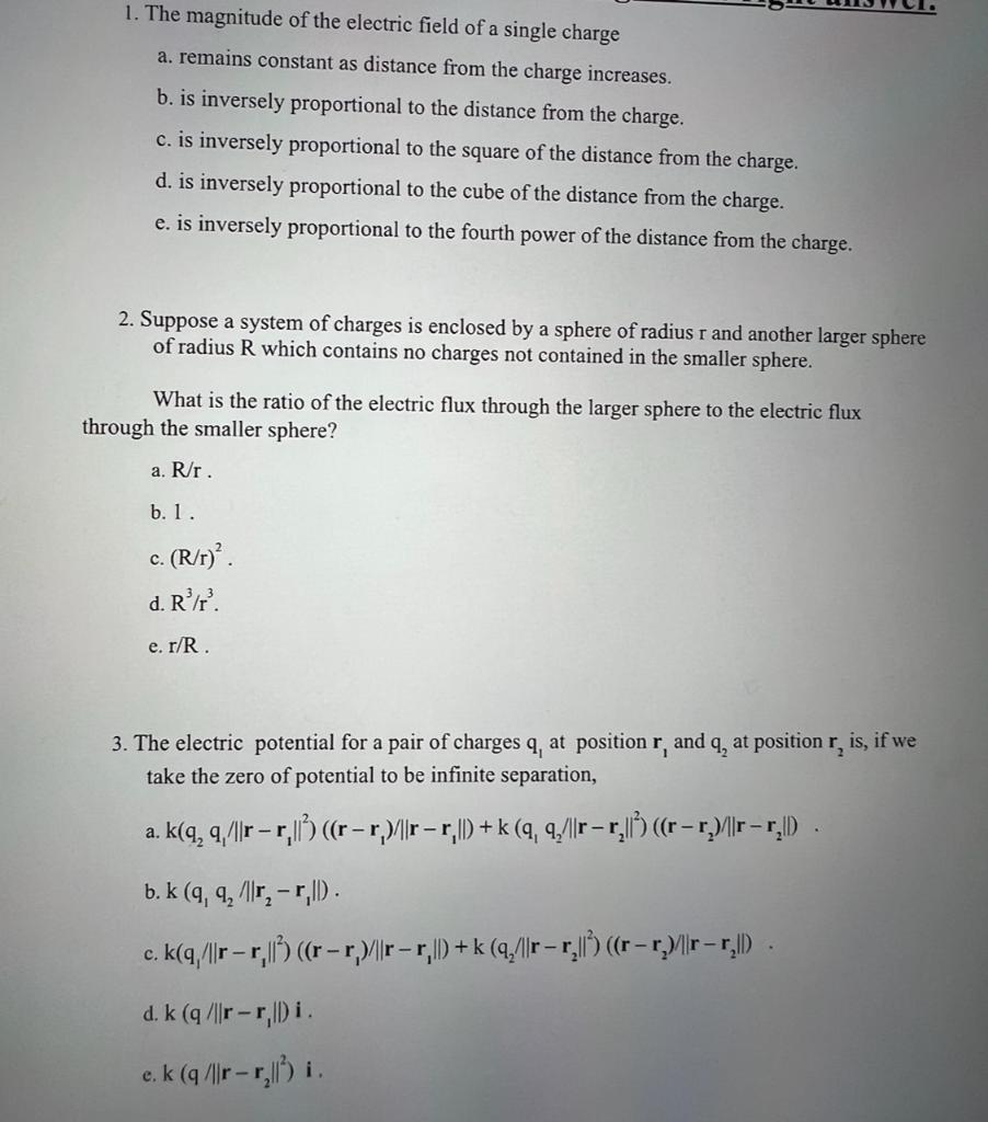 Solved 1. The magnitude of the electric field of a single | Chegg.com