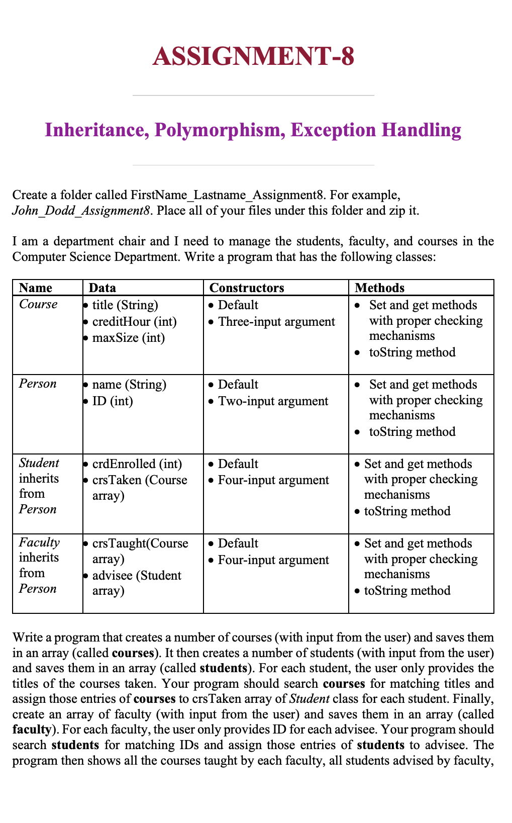 ASSIGNMENT-8 Inheritance, Polymorphism, Exception | Chegg.com