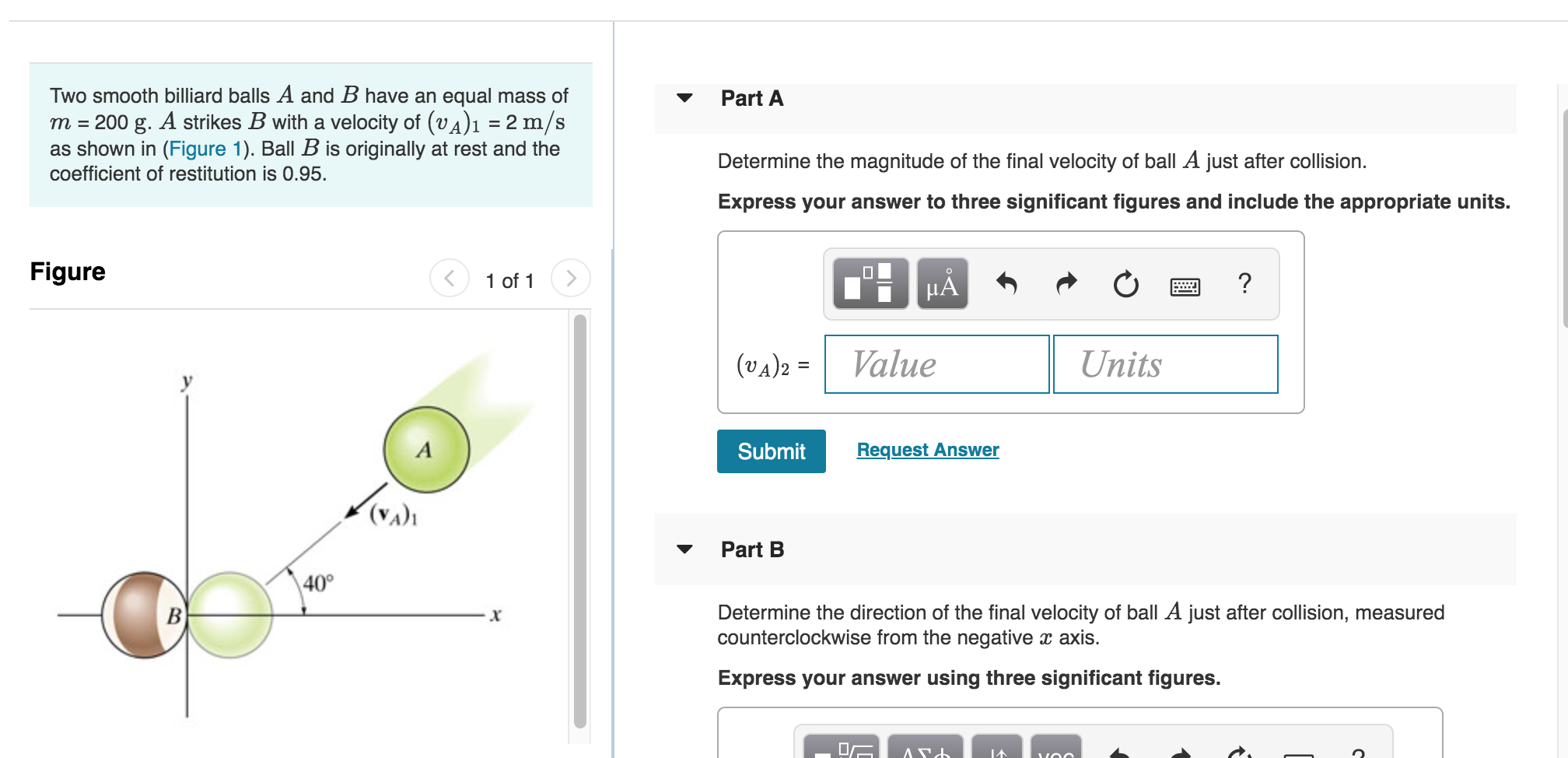 Solved Part A Two smooth billiard balls A and B have an
