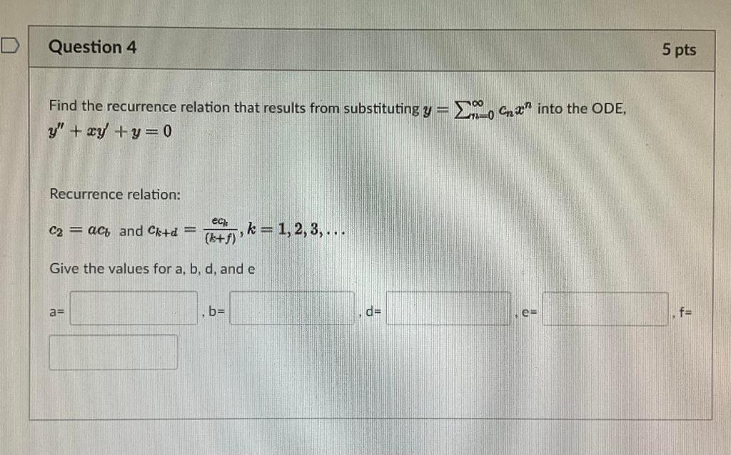 Solved Question 4 5 pts Find the recurrence relation that | Chegg.com