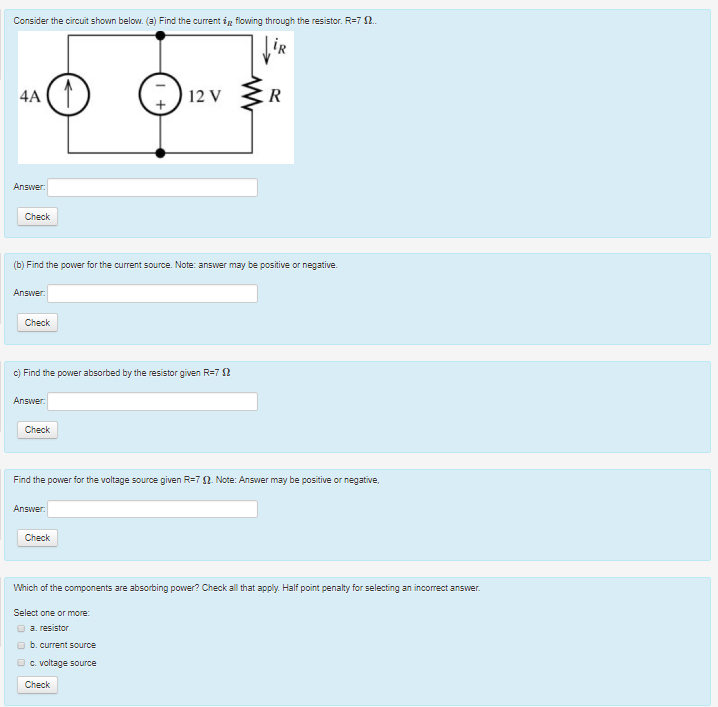 Solved Consider the circuit shown below (a) Find the current | Chegg.com