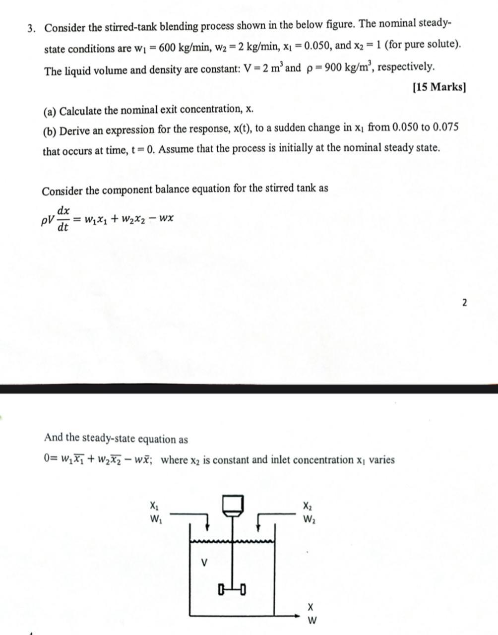 Solved 3. Consider the stirred-tank blending process shown | Chegg.com