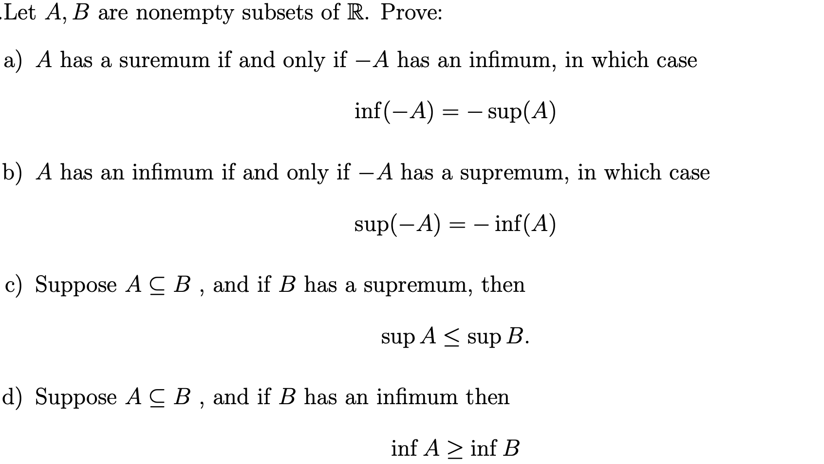 Solved Let A, B Are Nonempty Subsets Of R. Prove: A) A Has A | Chegg.com