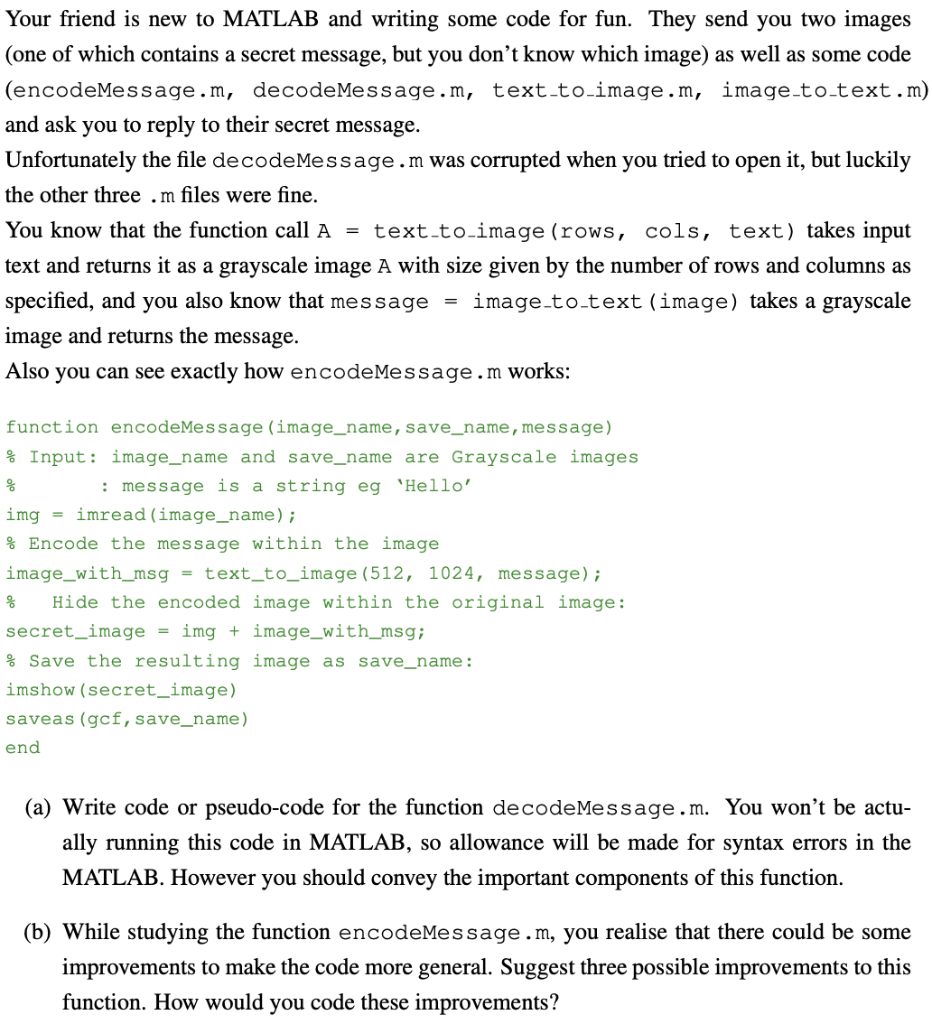 Matlab Goodbye World Code Example Your friend is new to MATLAB and writing some code | Chegg.com