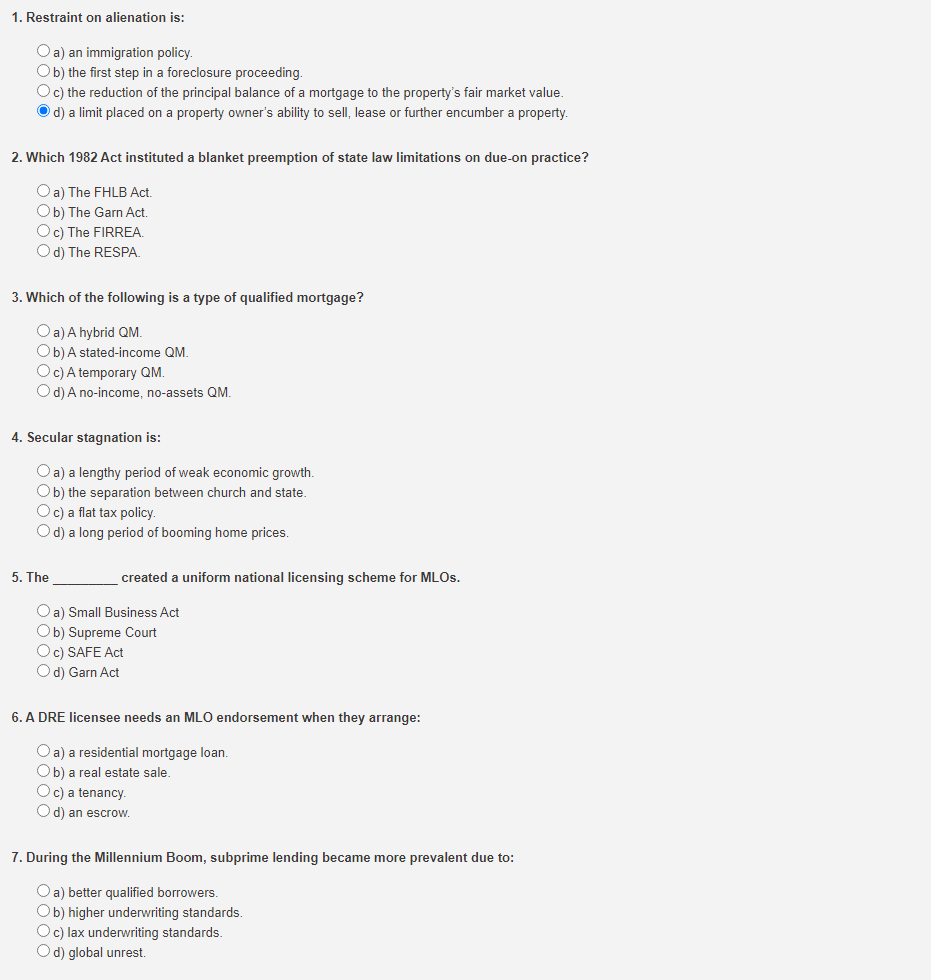 1. Restraint on alienation is a) an immigration