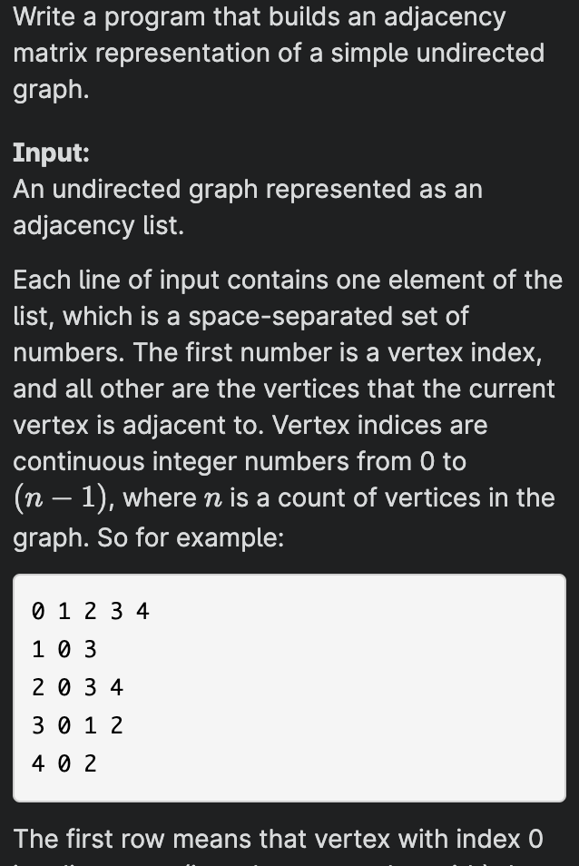 Solved Write a program that builds an adjacency matrix | Chegg.com