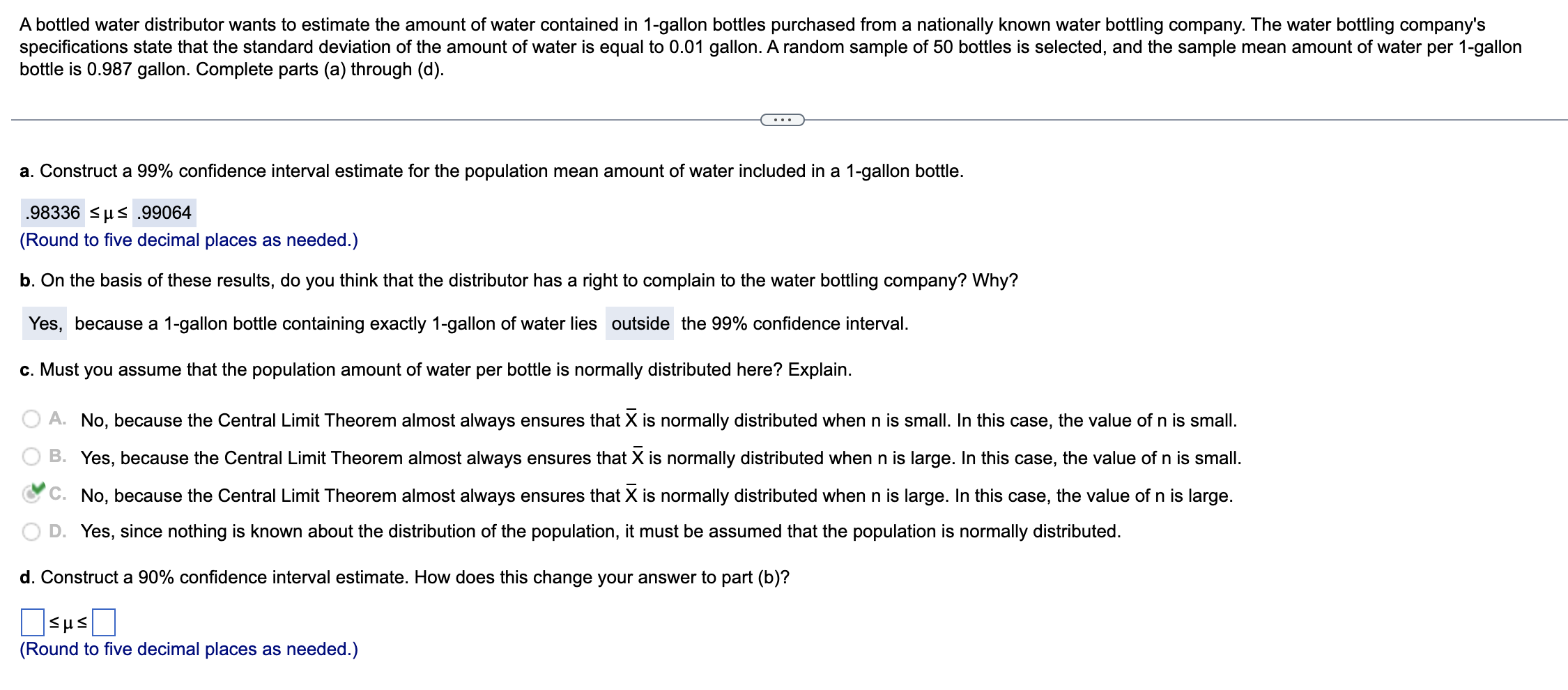 Solved A bottled water distributor wants to estimate the | Chegg.com