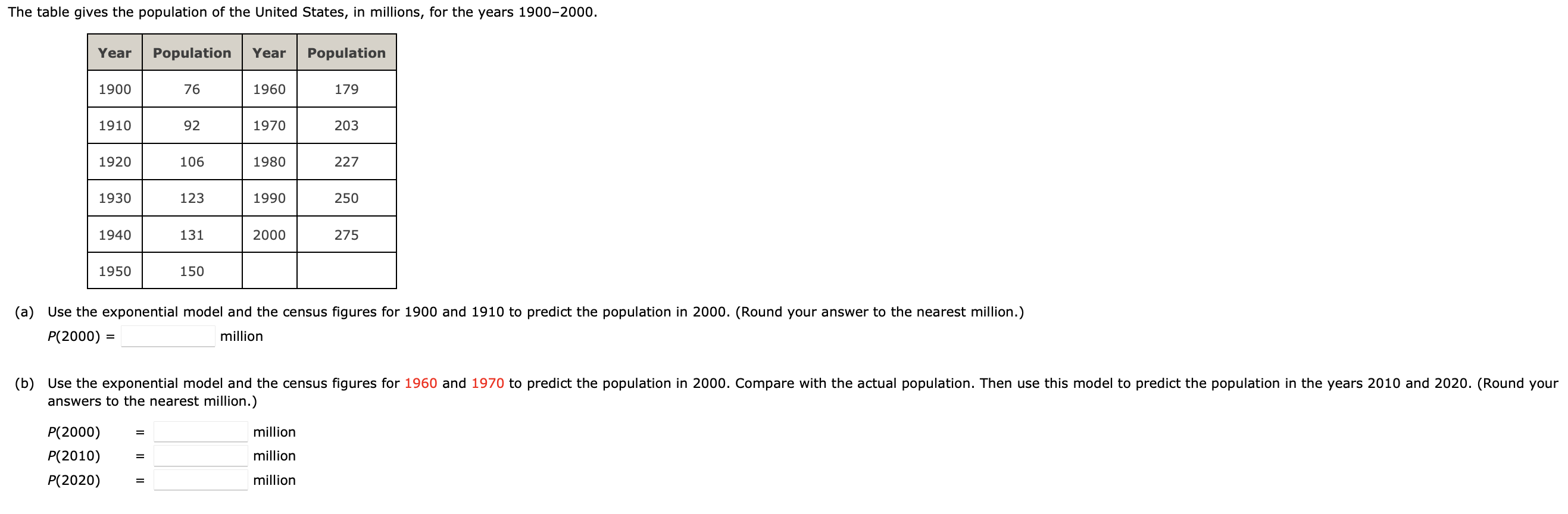 Solved The table gives the population of the United States,