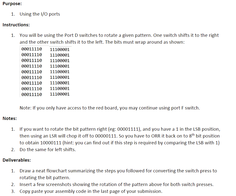 Purpose: 1. Using the I/O ports Instructions: 1. You | Chegg.com