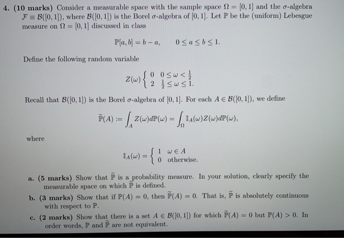 Solved -[O, 1] and the-algebra Let l be the (uniform) | Chegg.com