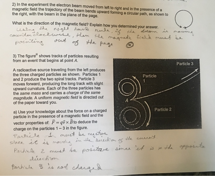 Solved 2) In the experiment the electron beam moved from | Chegg.com