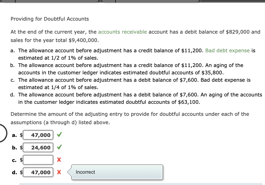 Solved Providing for Doubtful Accounts At the end of the | Chegg.com