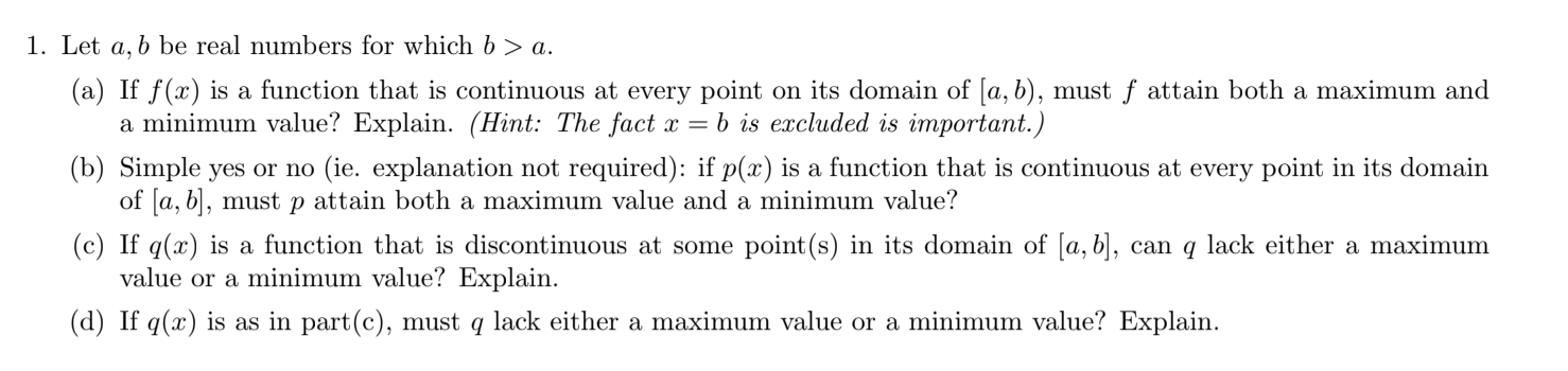 Solved 1. Let A, B Be Real Numbers For Which B> A. (a) If | Chegg.com