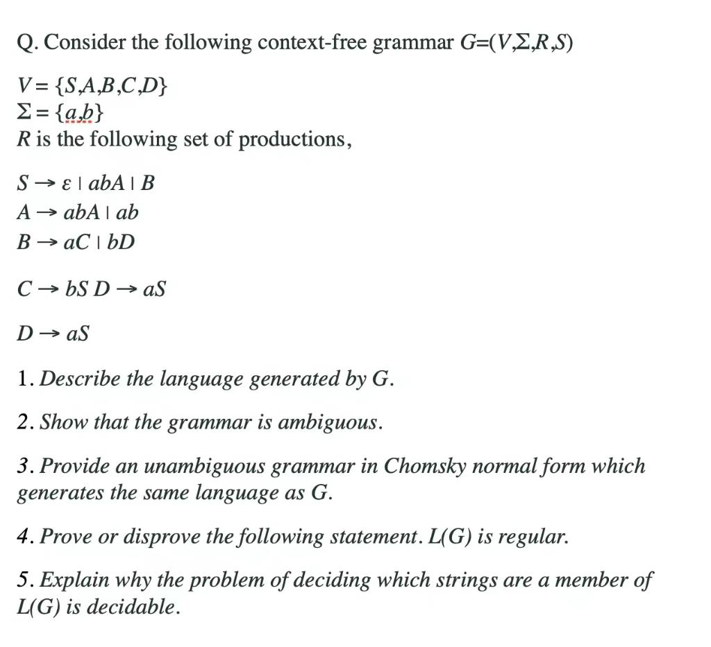 Solved Q. Consider the following context-free grammar | Chegg.com